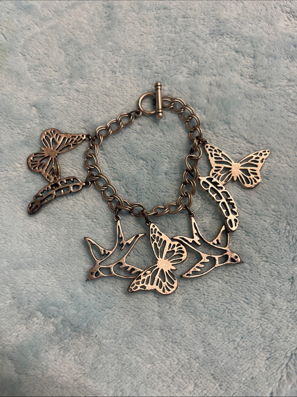Silver Butterfly & Bird Charm Bracelet for Women